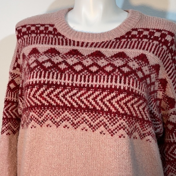 American Eagle Oversized Fair Isle Sweater | Blush Pink Burgundy Nordic Knit M - Picture 3 of 10